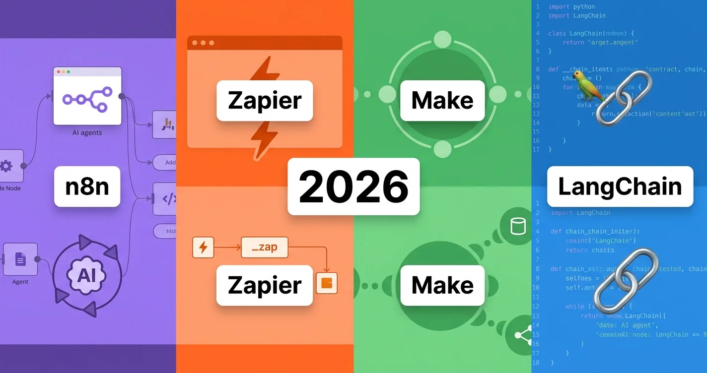 AI automation tools comparison 2026 — n8n vs Zapier vs Make vs LangChain